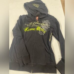 Ed Hardy zip up sweatshirt with a hood great condition size large